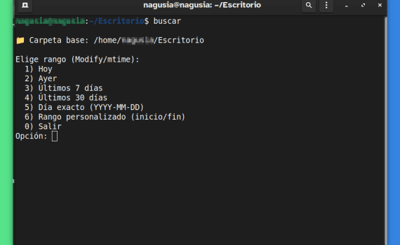 Ventana del terminal donde se escribe la palabra buscar